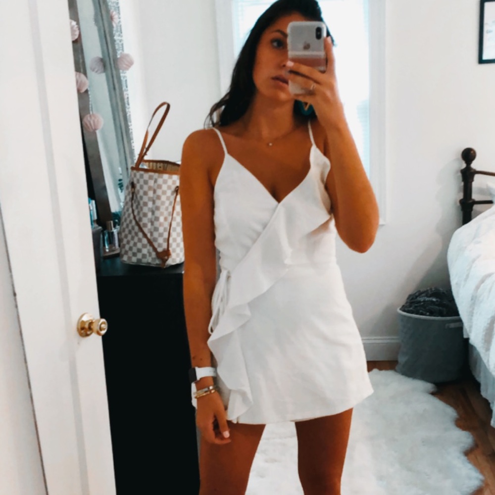 White ruffle front romper